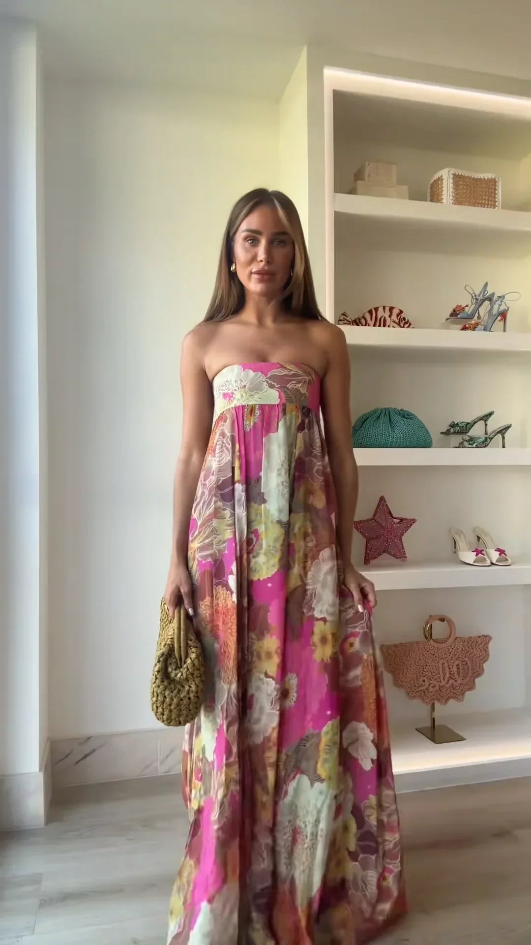 Ivy - Robe longue fleurie sans bretelles pour invitée de mariage