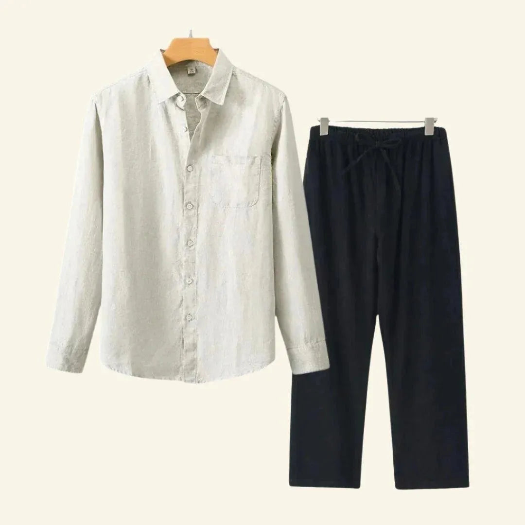 Caelric - Completo Uomo Camicia e Pantaloni in Lino