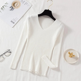 Ariel – Damen Slim-Fit gerippter Pullover mit V-Ausschnitt