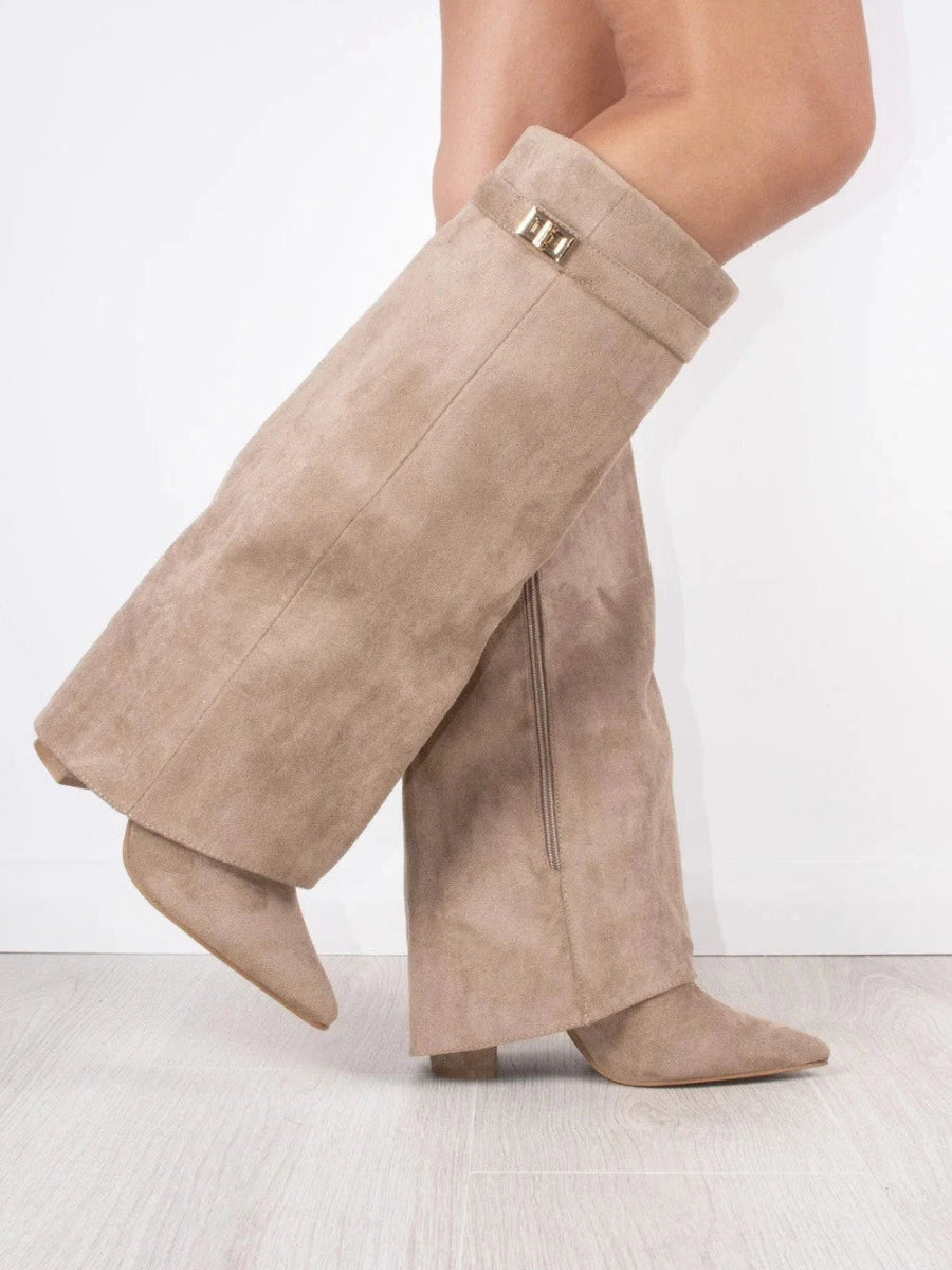Velmoria - Botas Pretas de Camurça com Detalhe Dourado para Mulher
