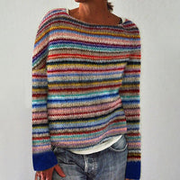 Lioraen – Damen gestrickter gestreifter Pullover mit langen Ärmeln
