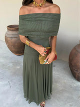 Tolinda - Vestido maxi de malla con un solo hombro