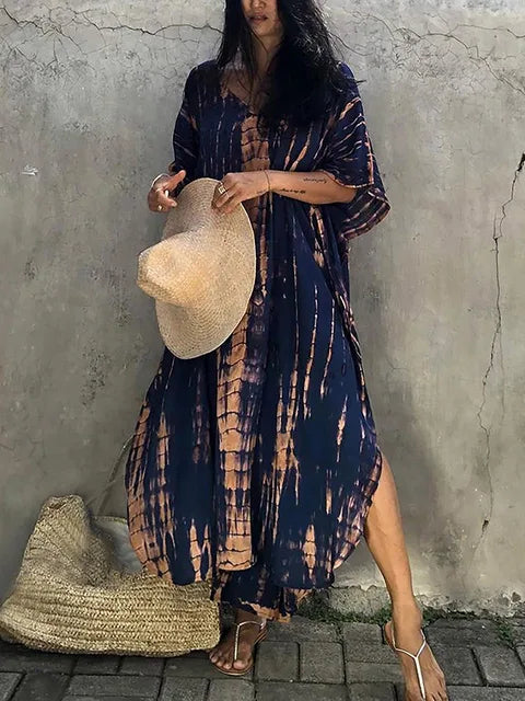 Velora - Robe longue kaftan imprimée