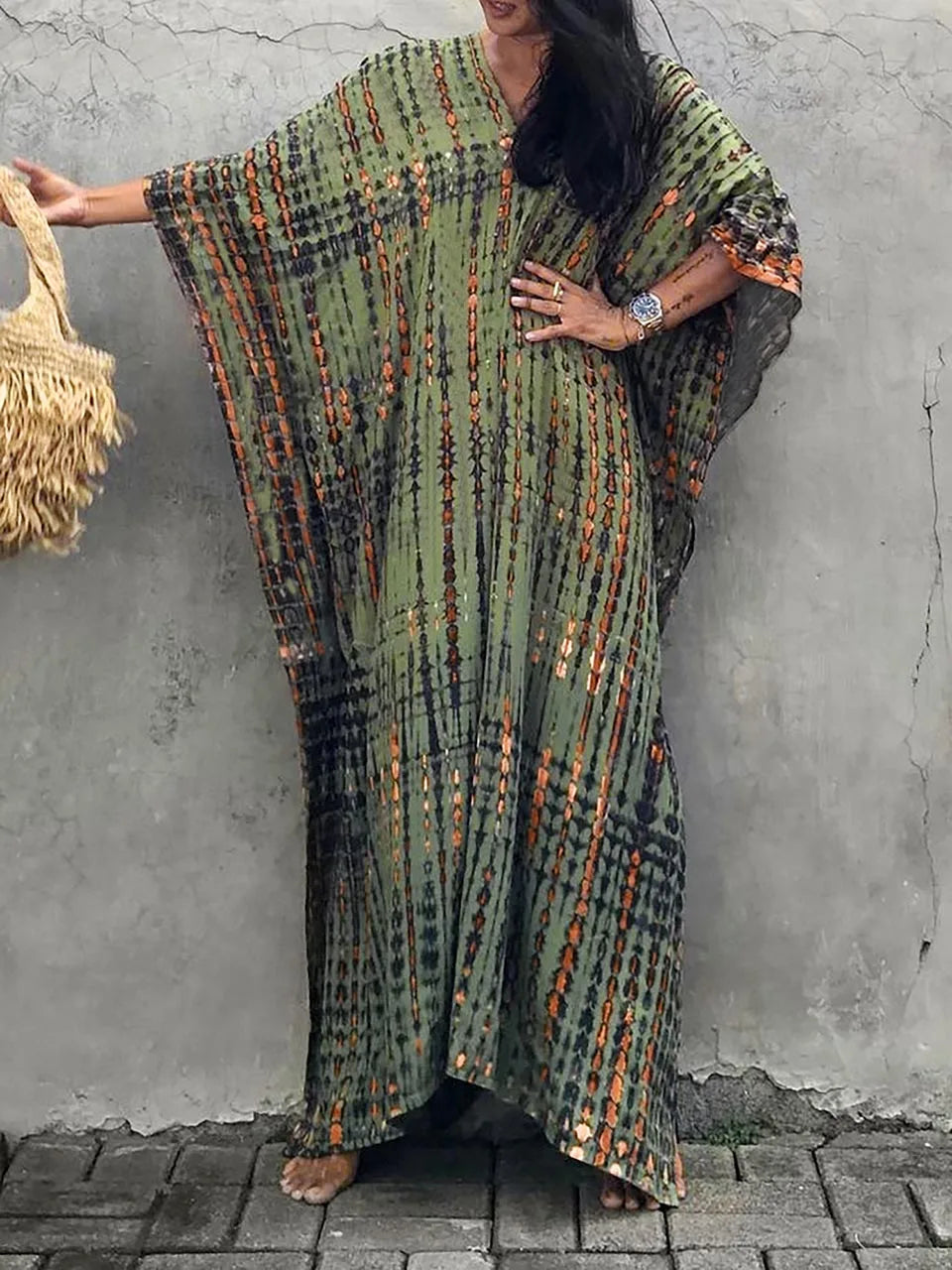 Velora - Robe longue kaftan imprimée