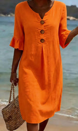 Elisane – Womens Cotton Linen Summer Button Dress