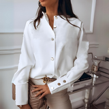 Esmira – Elegante Damenbluse mit Stehkragen und goldenen Knopfdetails