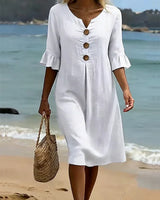 Elisane – Womens Cotton Linen Summer Button Dress