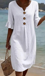 Elisane – Womens Cotton Linen Summer Button Dress