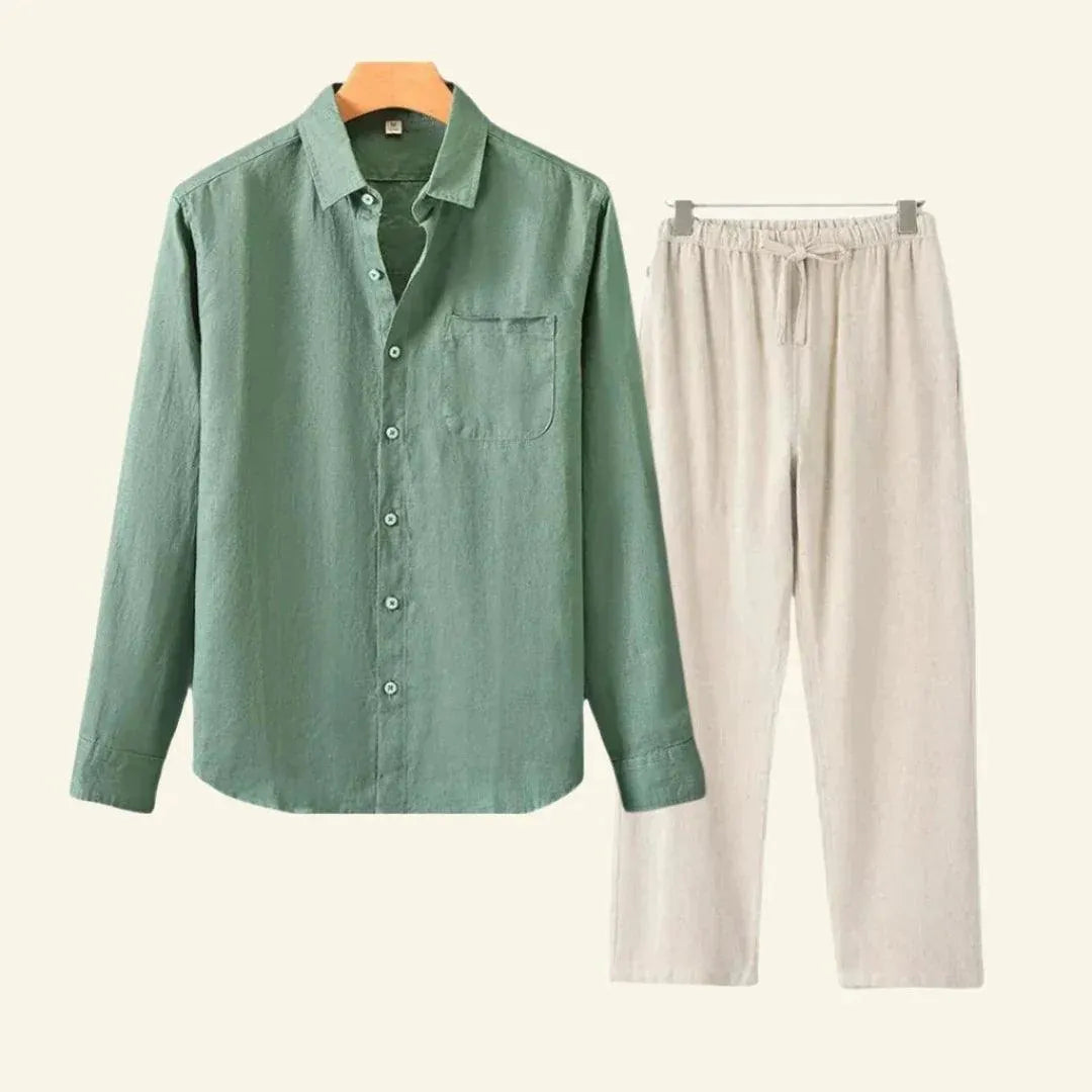 Caelric - Completo Uomo Camicia e Pantaloni in Lino