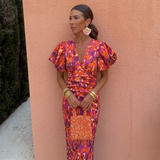 Lusinda – Robe de printemps élégante à col en V et manches bouffantes