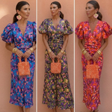 Lusinda – Robe de printemps élégante à col en V et manches bouffantes