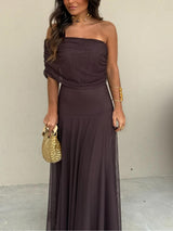 Tolinda - Vestido maxi de malla con un solo hombro