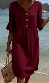 Elisane – Womens Cotton Linen Summer Button Dress