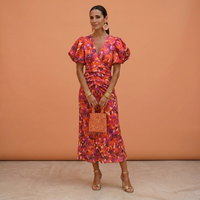 Lusinda – Robe de printemps élégante à col en V et manches bouffantes