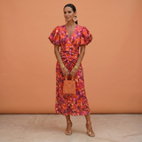 Lusinda – Robe de printemps élégante à col en V et manches bouffantes