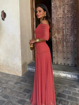 Tolinda - Vestido maxi de malla con un solo hombro