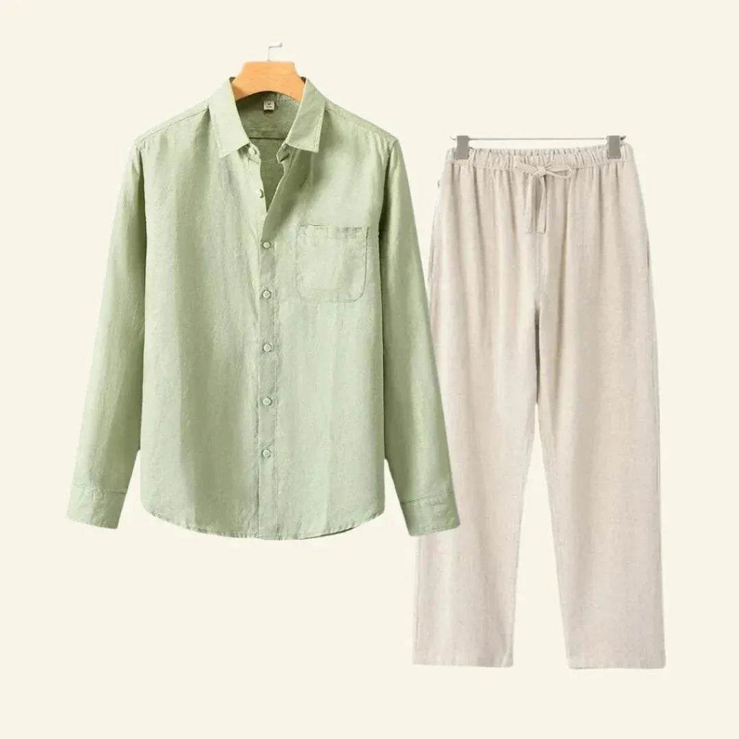 Caelric - Completo Uomo Camicia e Pantaloni in Lino