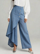 Denia - Denimlook bukser med vide ben