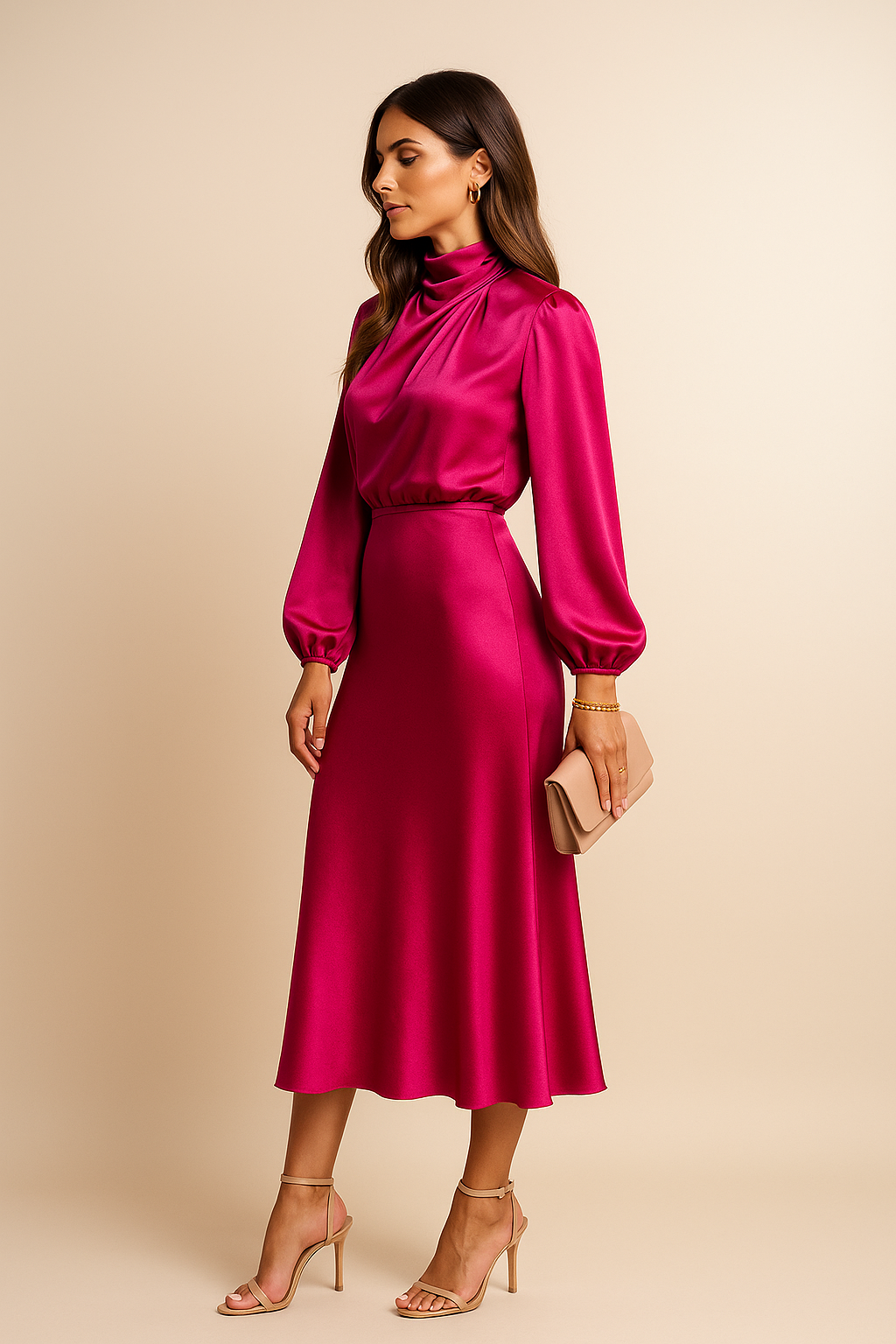 Julien – Casual satin midi-kjole til kvinder