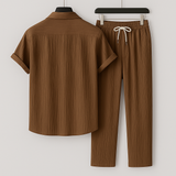 Set de vară pentru bărbați, stil in, cu pantaloni cu șnur și cămașă lejeră