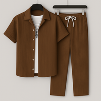 Set de vară pentru bărbați, stil in, cu pantaloni cu șnur și cămașă lejeră
