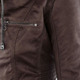 Ardena - Womens Weatherproof Faux Leather Jacket With Hood