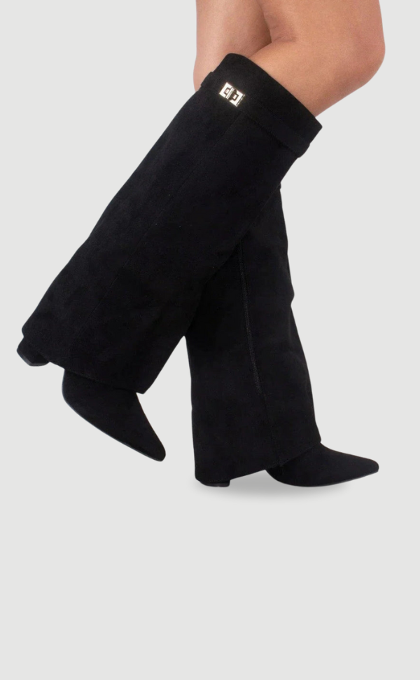 Velmoria - Botas Pretas de Camurça com Detalhe Dourado para Mulher