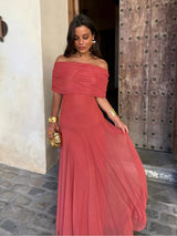 Tolinda - Vestido maxi de malla con un solo hombro