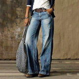 Jean pour femmes - Pantalon en denim taille haute à jambes larges