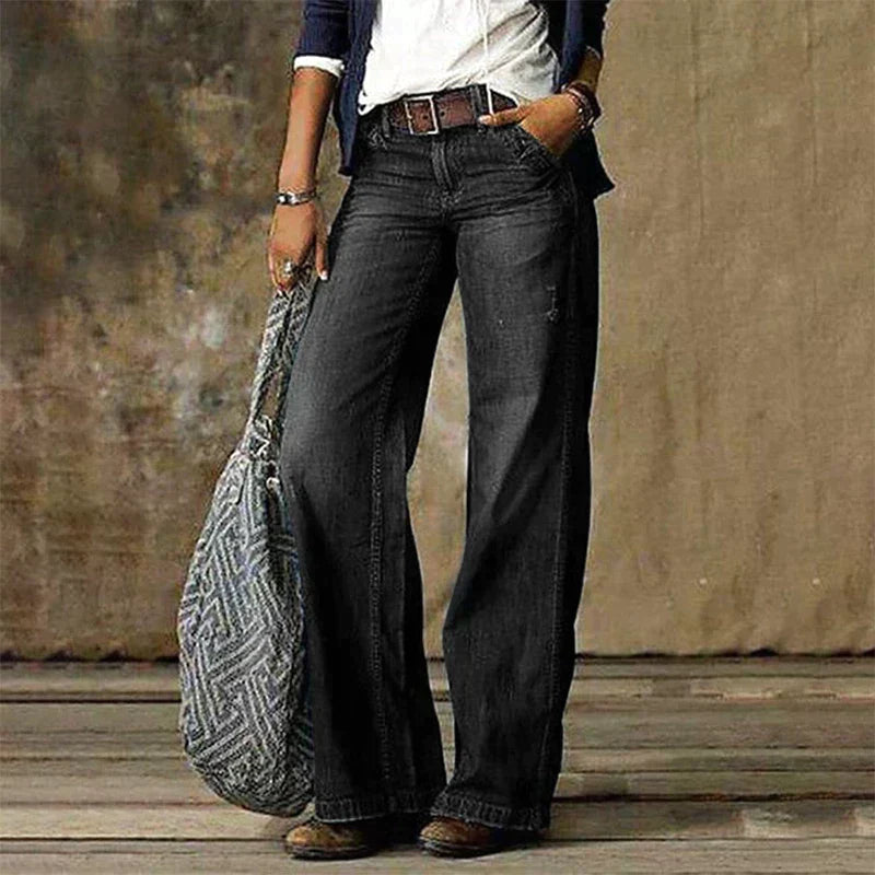 Damen-Jeans - Hoch taillierte Denim-Hose mit weitem Bein