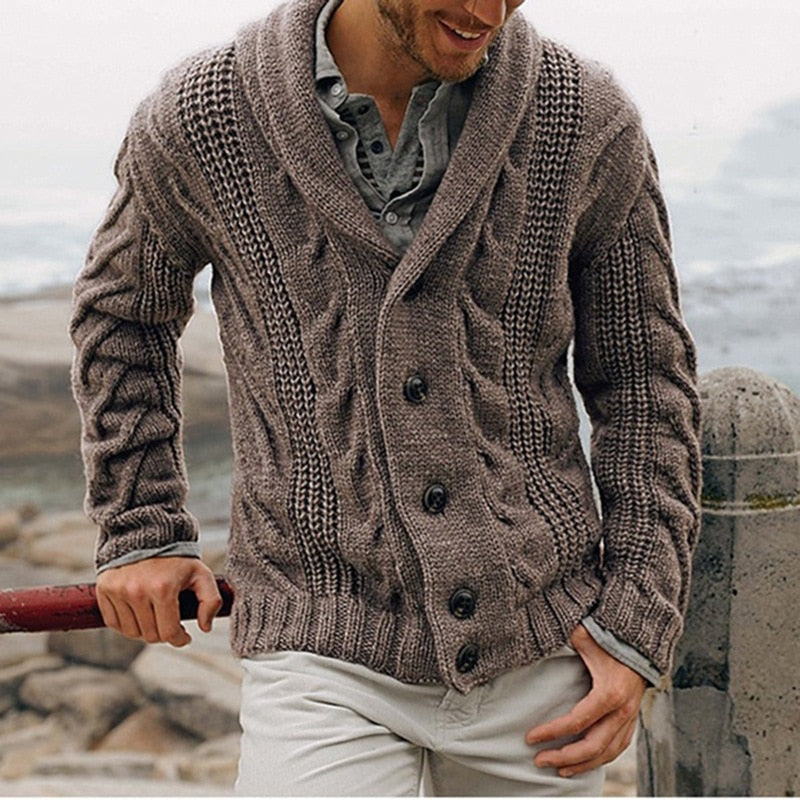 Elricson – Cardigan de Malha Grossa com Gola Xale para Homem