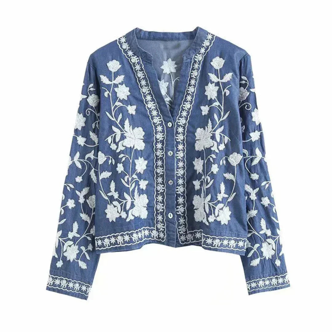 Camellia – Bluza cu nasturi brodată pentru femei