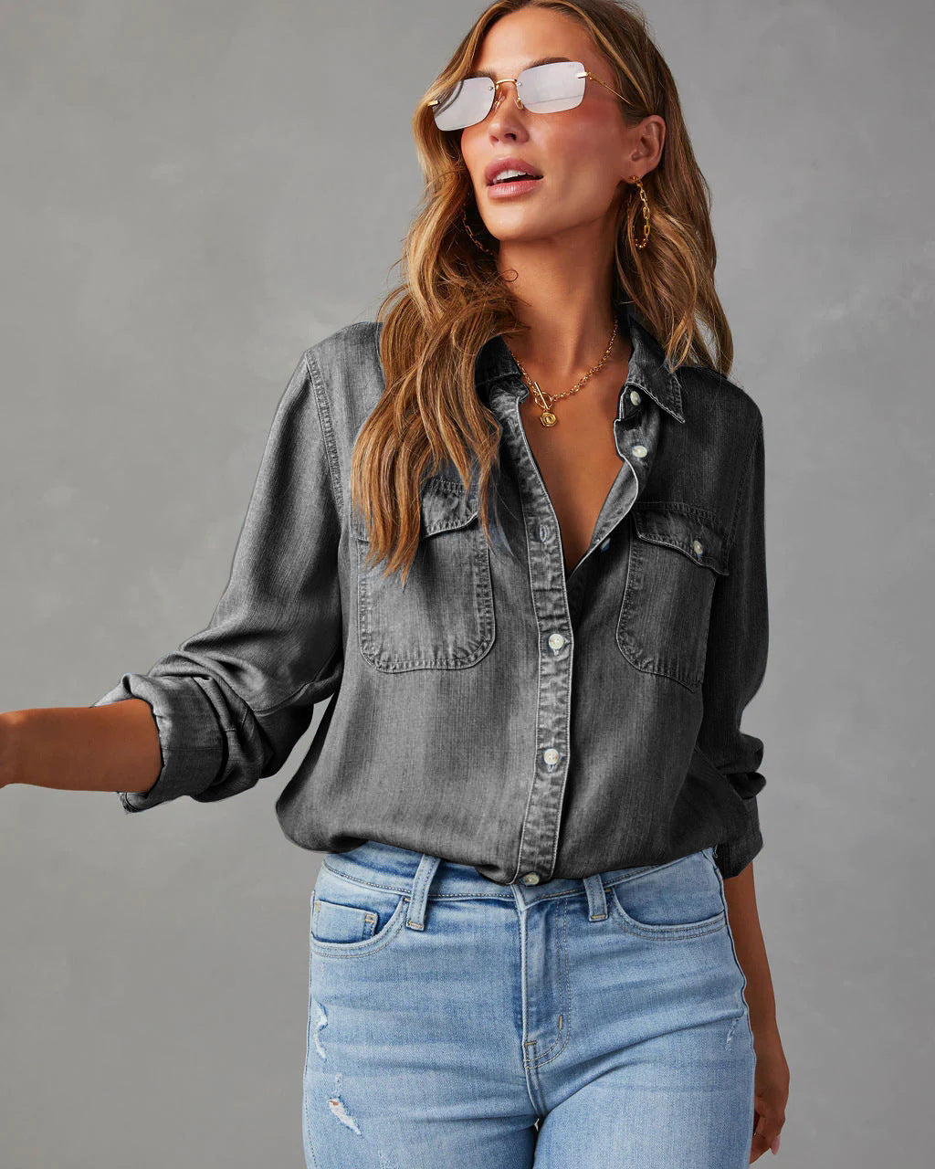 Elvarra – Women’s Denim Shirt With Chest Pockets