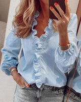 Hannelle – Elegant omslagsbluse med flæser til kvinder