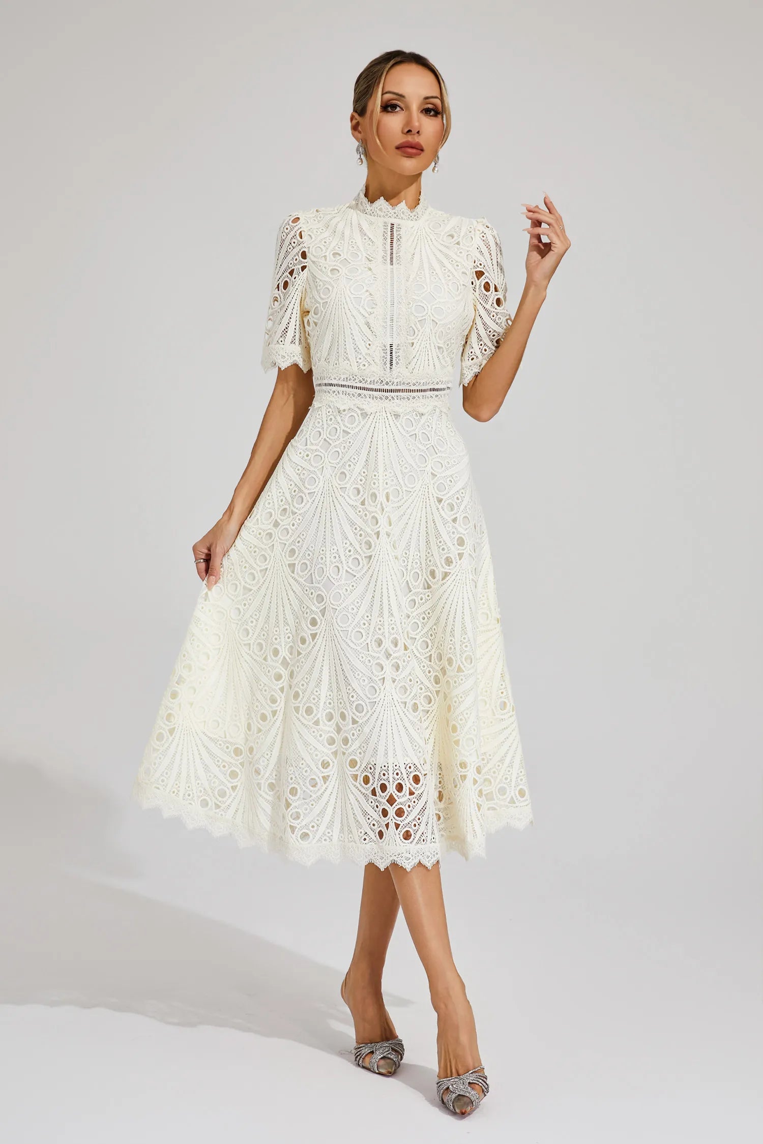 Lacenda - Lace High Neck A Line Dress