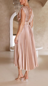 Audrelia – Faltenrock Midikleid mit tiefem V-Ausschnitt Elegant