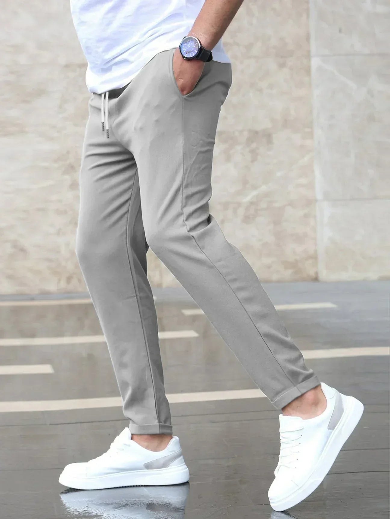 Ronviero – Pantalones Deportivos Ajustados para Hombre con Cordón