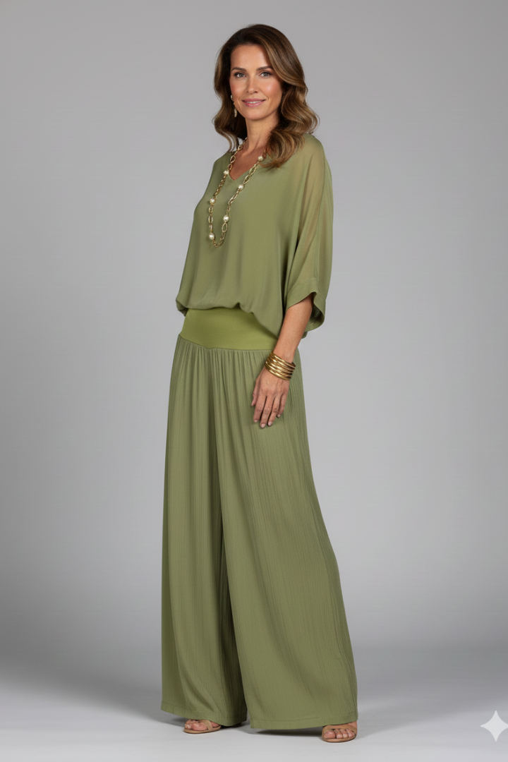 Viviane - Womens Chiffon Two Piece Wide Leg Set