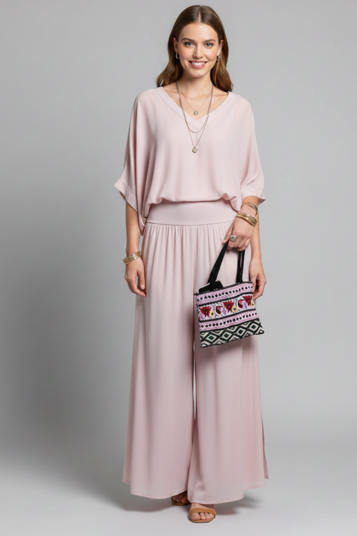 Viviane - Womens Chiffon Two Piece Wide Leg Set