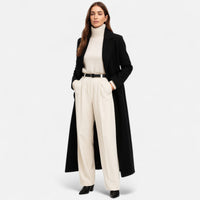 Damen langer Maximalmantel - Taillierte Passform in Schwarz