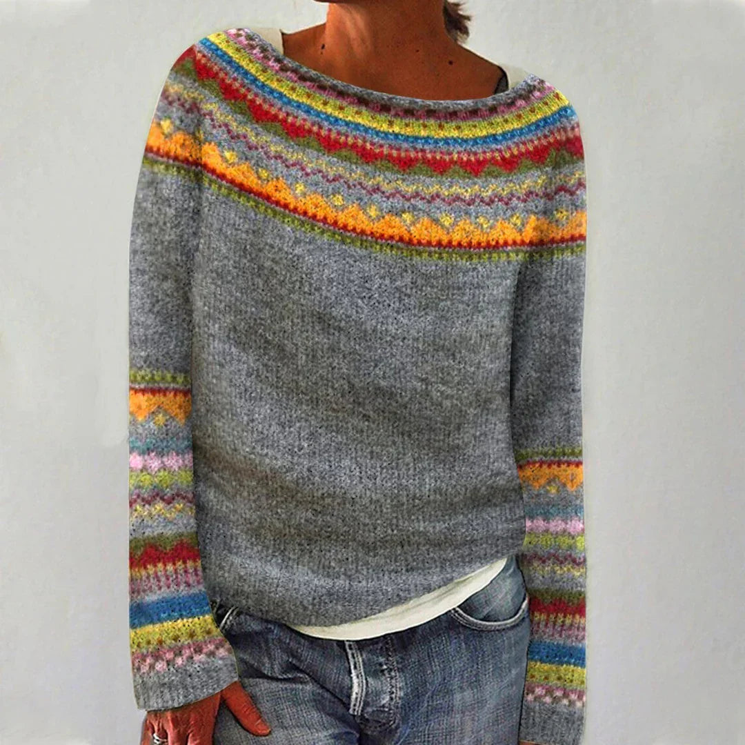 Orlienna – Pull tricoté pour femme avec motif ethnique coloré