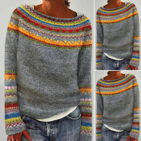 Orlienna – Pull tricoté pour femme avec motif ethnique coloré