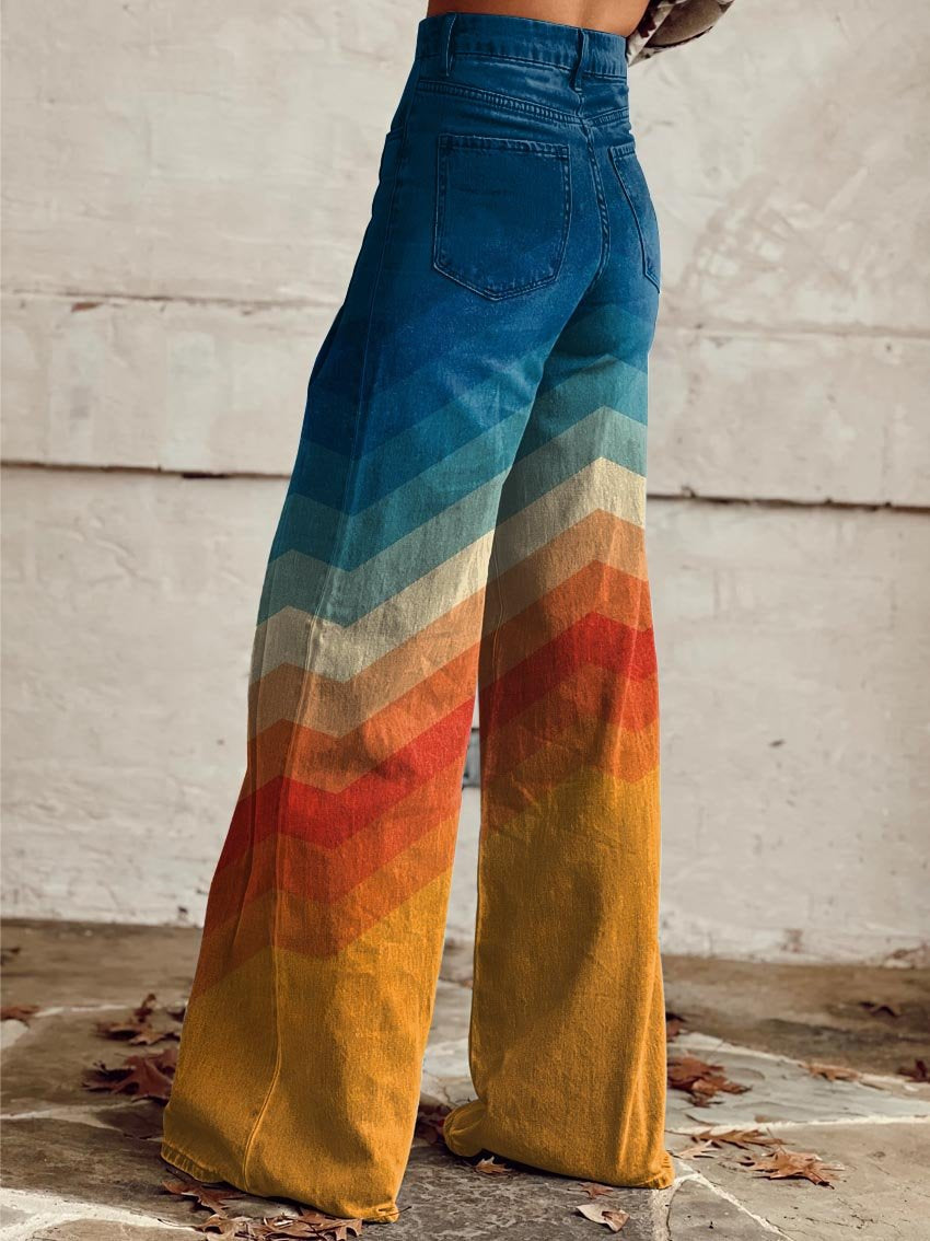 Zavaya – Pantalon large pour femme dégradé arc-en-ciel
