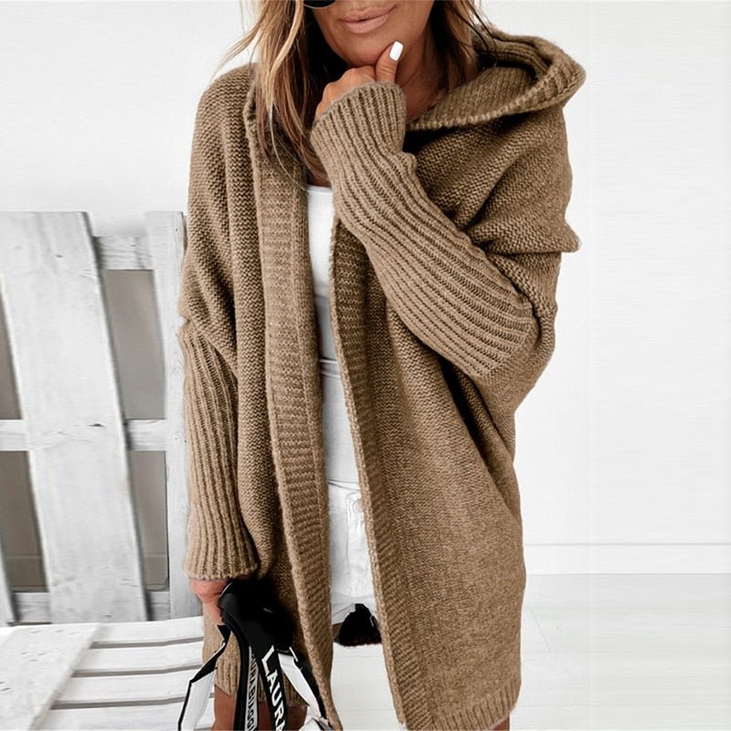 Thalora – Women’s Long Hooded Knit Cardigan