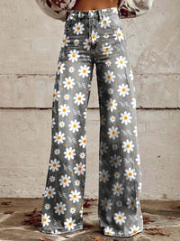 Virexa - Womens Wide Leg Trousers With Vintage Print