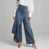 Denia - Denimlook bukser med vide ben