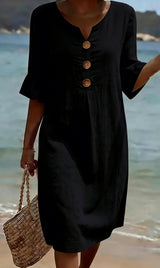 Elisane – Womens Cotton Linen Summer Button Dress