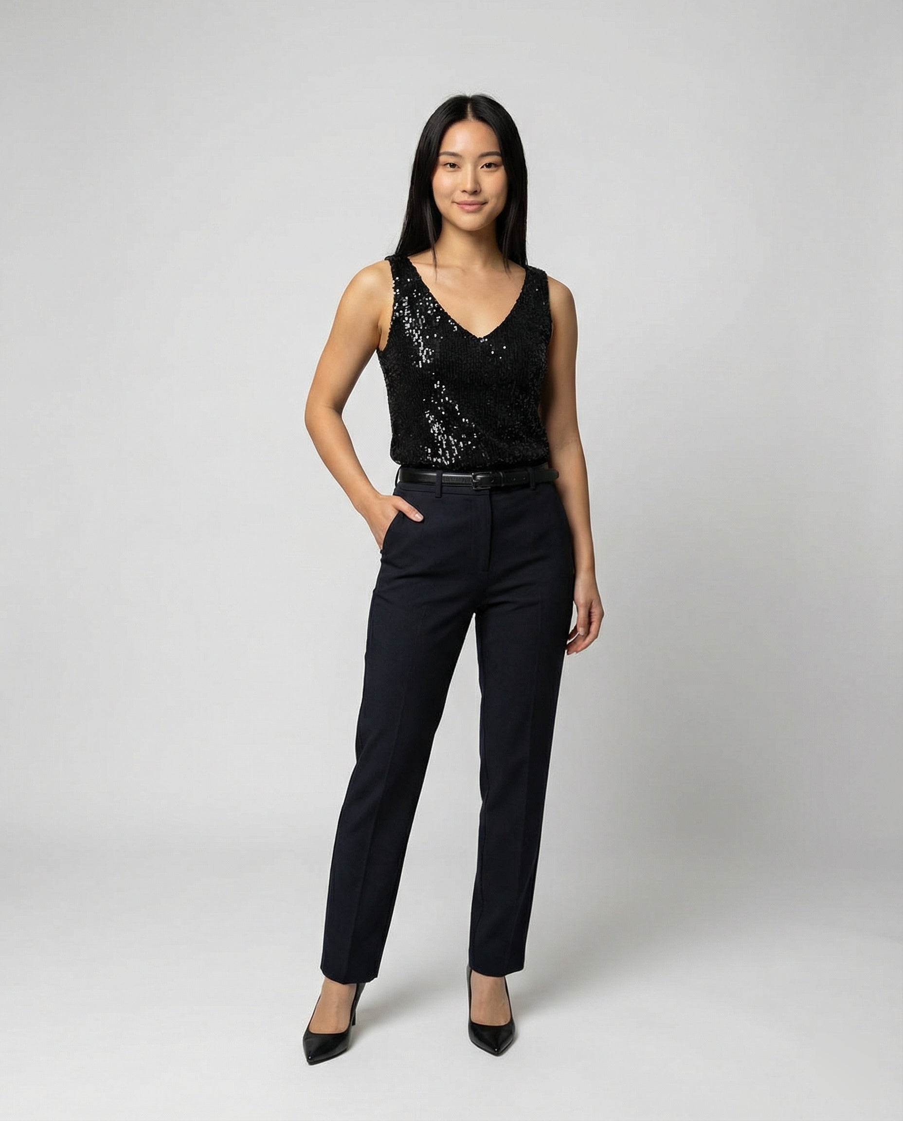 Aurienne - Μπλούζα με Παγιέτες και V Λαιμόκοψη