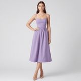 Barbra - Vestido Midi Lilás com Decote Coração e Saia Plissada