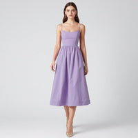 Barbra - Vestido Midi Lilás com Decote Coração e Saia Plissada